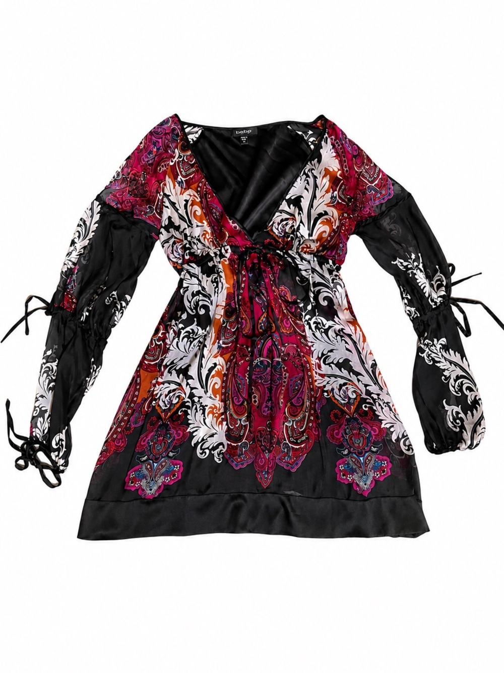 Bebe Silk Boho Long Sleeve Dress